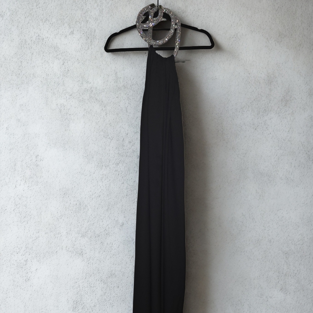 ASOS EDITION premium rope diamante neck detail satin halter maxi dress in charco - Picture 2 of 3